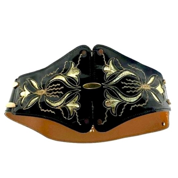 Leo Isba V Shaped Belt Black and Gold - Picture 1 of 8